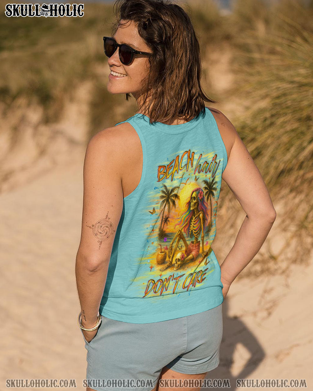BEACH HAIR DON'T CARE SKULL LADY ALL OVER PRINT - YHLT1205252