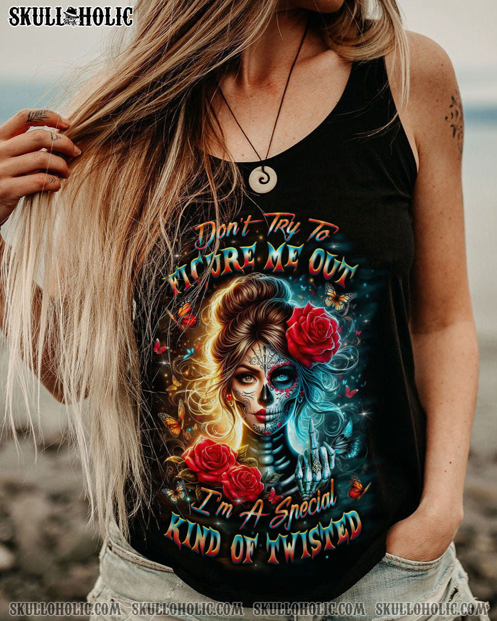 DON'T TRY TO FIGURE ME OUT SKULL ALL OVER PRINT - YHLT1904251