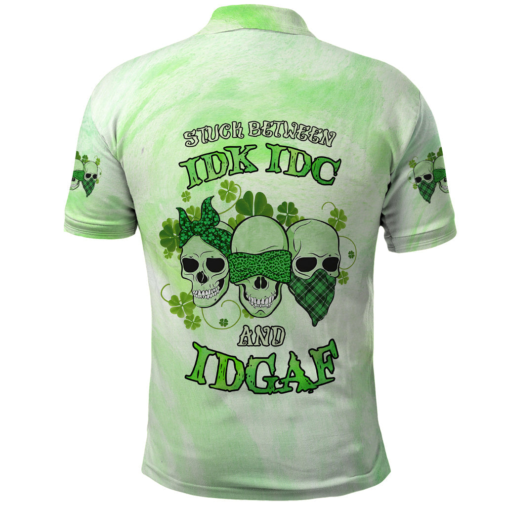 Stuck Between Idk Idc And Idgaf Rose Skull Patrick's Day Polo Shirt 