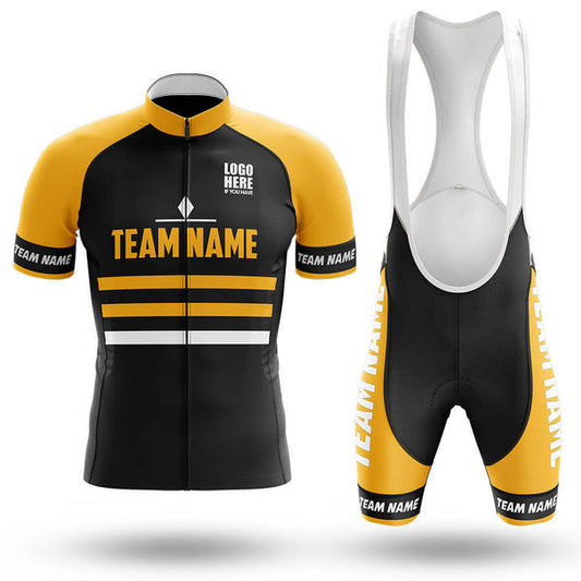BigCrowns | Black Yellow Line Cycling Short Sleeve Custom Name Cycling Kit