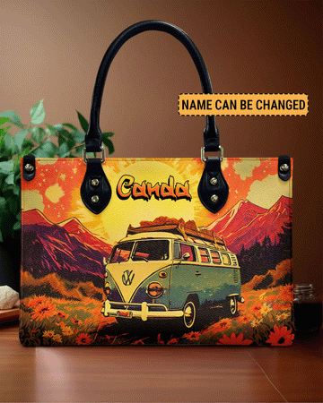 Camping Scene Leather Handbag